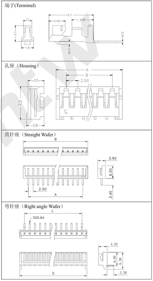 端子孔座直针弯针规格图
